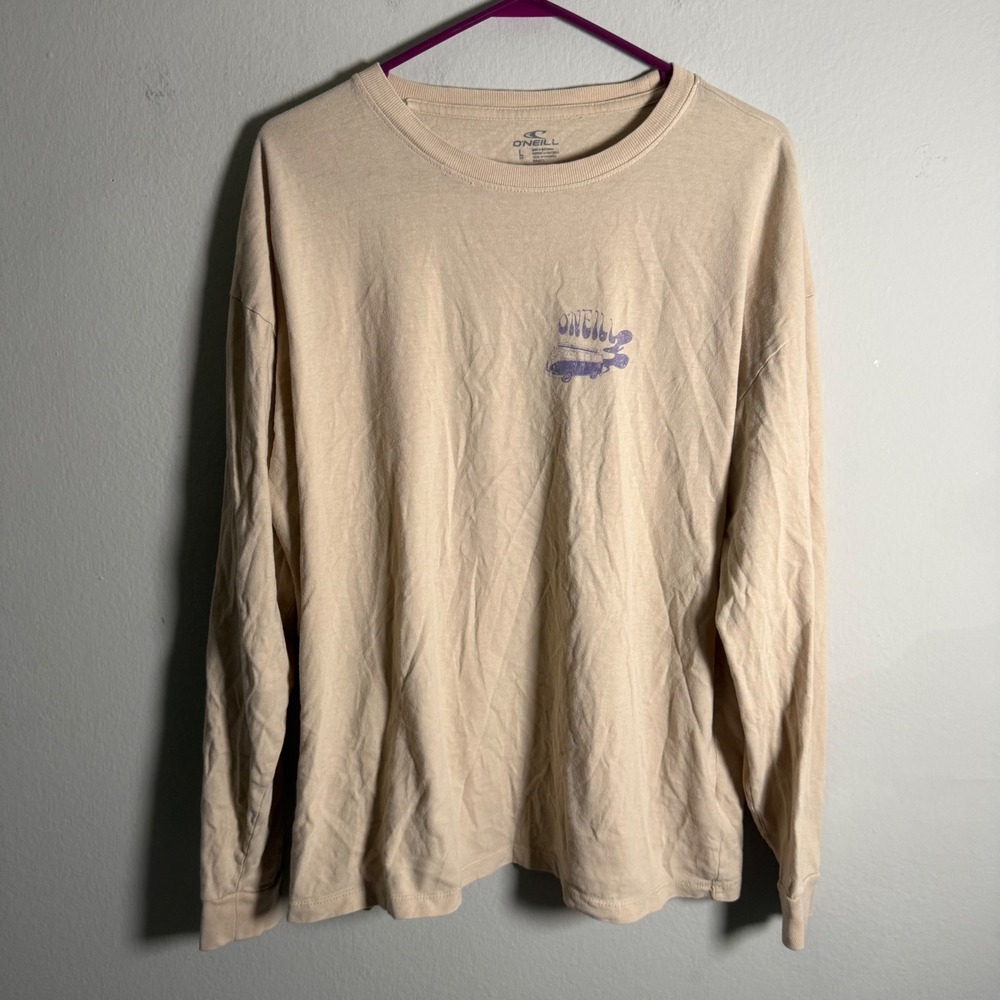 ONeill Mens Tan Long Sleeve Graphic T-Shirt Retro Surf‎ Bus Size L